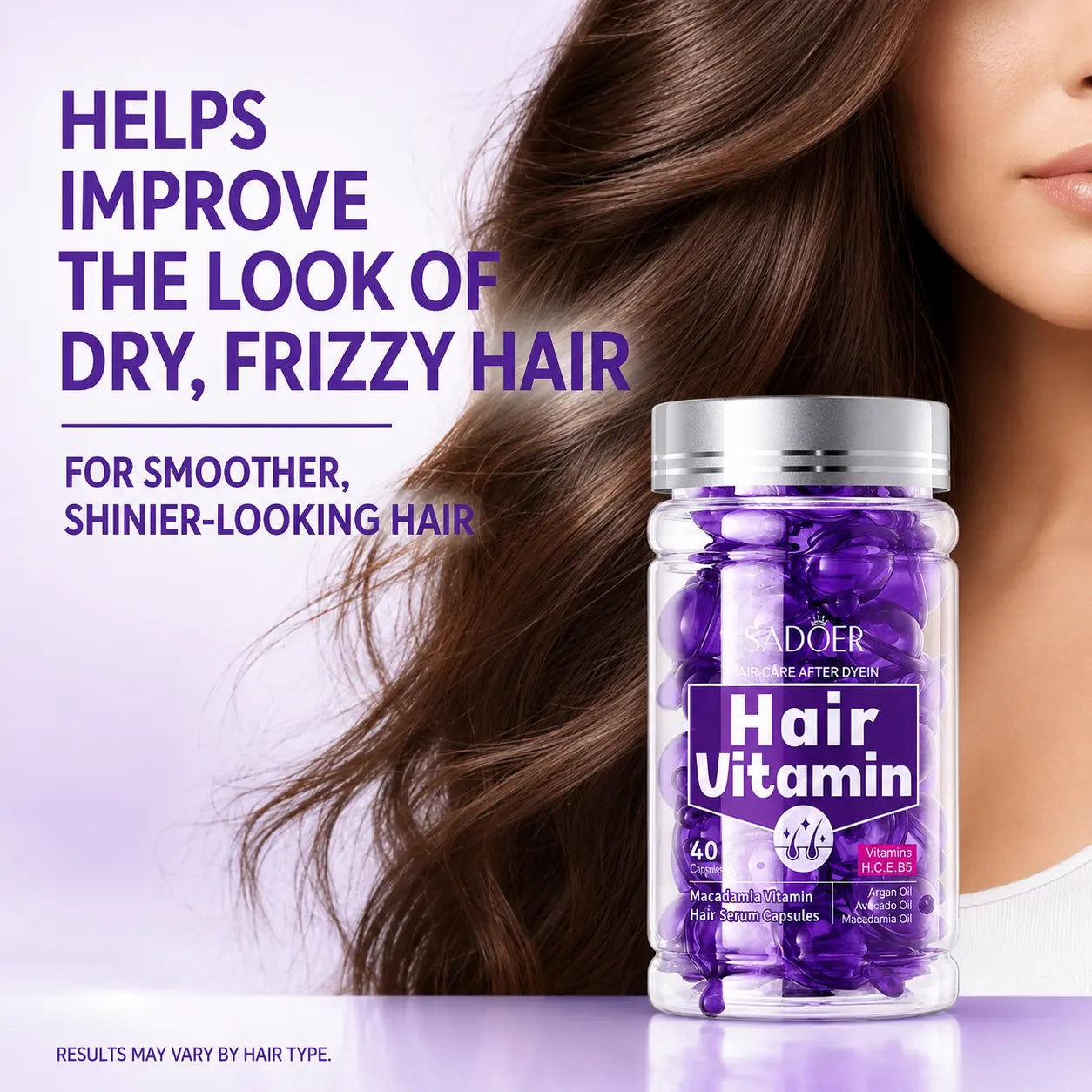 Hair Vitamin Capsules Infused with Violet Vitamins & Argan Oil for Color-Treated & Permed Hair Smooths Frizz Restores Silkiness & Shine 40 Capsules.