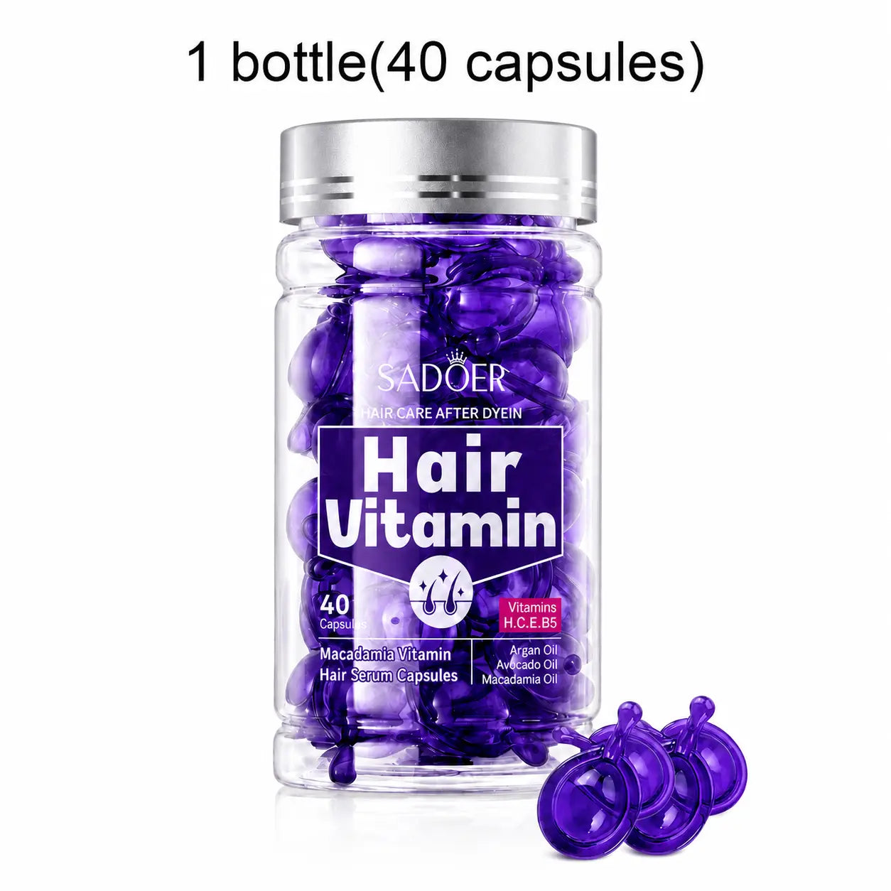 Hair Vitamin Capsules Infused with Violet Vitamins & Argan Oil for Color-Treated & Permed Hair Smooths Frizz Restores Silkiness & Shine 40 Capsules.