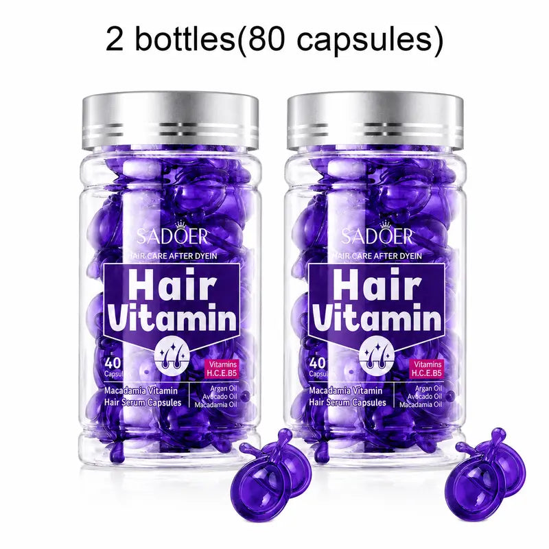 Hair Vitamin Capsules Infused with Violet Vitamins & Argan Oil for Color-Treated & Permed Hair Smooths Frizz Restores Silkiness & Shine 40 Capsules.
