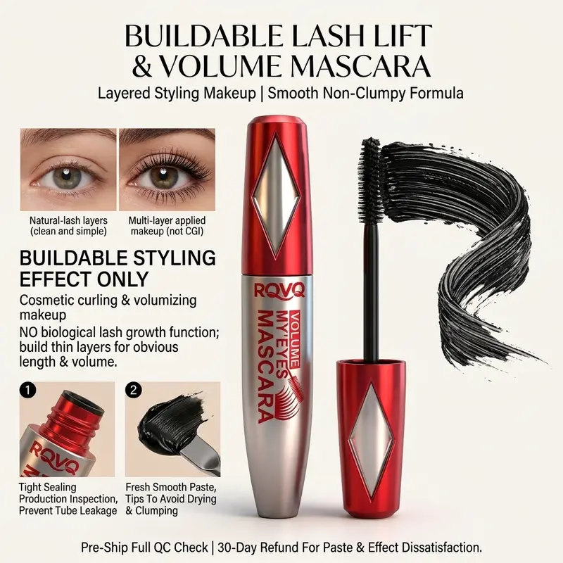Mascara Silky Buildable Formula 24HR Lift Slender Thick Curl Anti-smudge No Caking Reject Fly Legs good