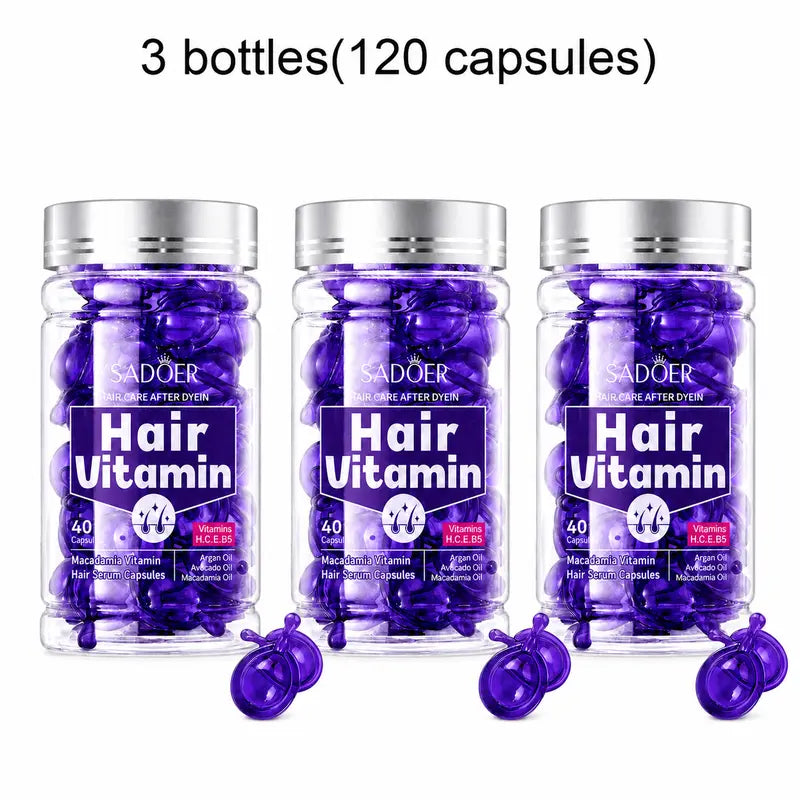 Hair Vitamin Capsules Infused with Violet Vitamins & Argan Oil for Color-Treated & Permed Hair Smooths Frizz Restores Silkiness & Shine 40 Capsules.
